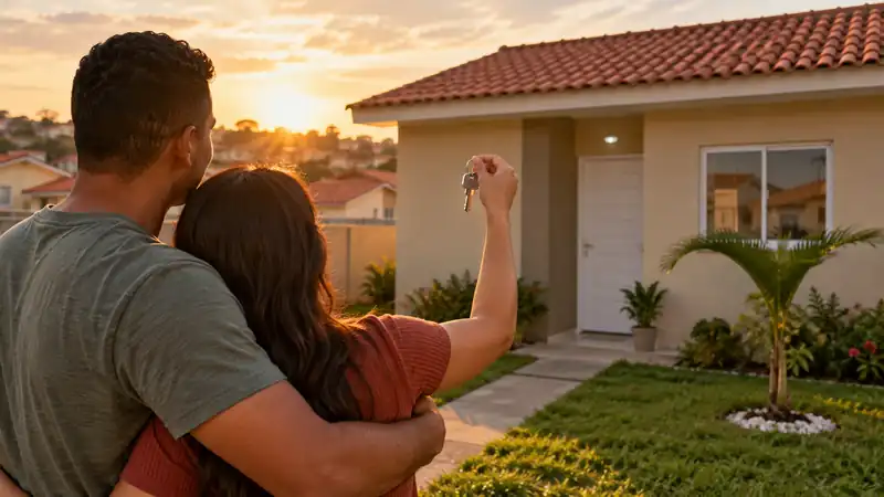Casal com a chave da casa nova