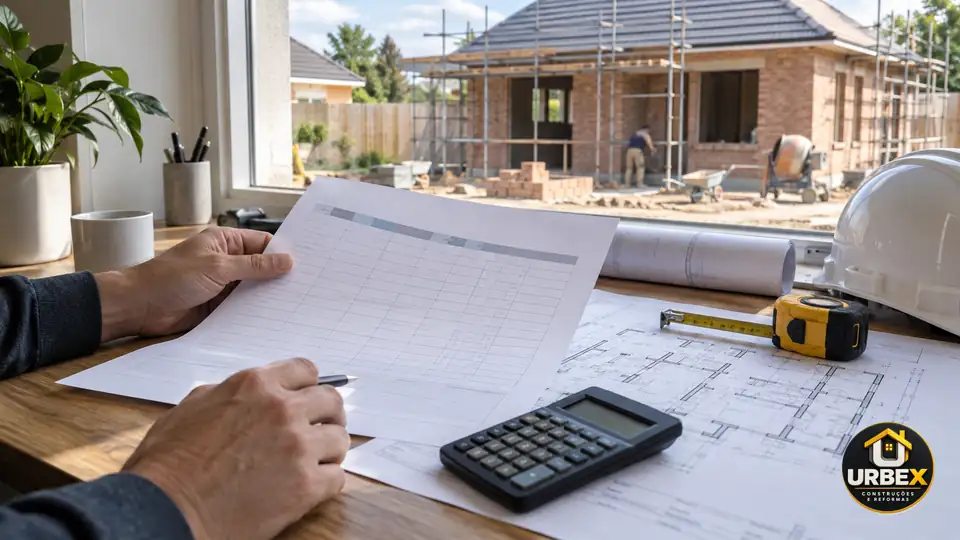 Imagem ilustrativa da modalidade Crédito para produção imobiliária: não confunda com moradia, gerada por IA, com logo URBEX
