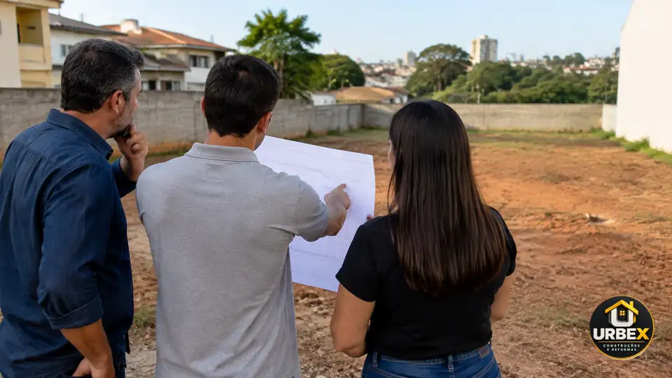 Imagem ilustrativa da modalidade Construção para grupos com projeto imobiliário, gerada por IA, com logo URBEX