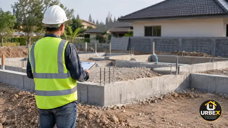 Imagem ilustrativa gerada por IA sobre Como funciona construir para vender: do terreno à comercialização. com logo URBEX